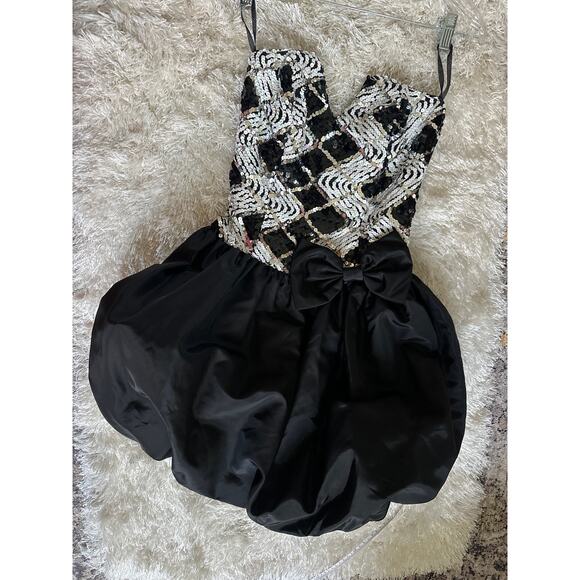 Vintage Jessica McClintock Gunne Sax Sequin Corset Bubble Hem Bow  Dress 3/4 - Picture 9 of 11